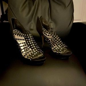 Worthington Black Beaded Strappy Heels